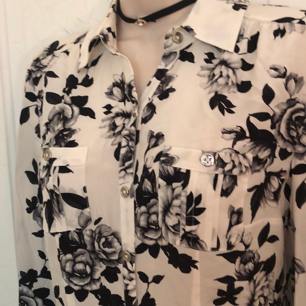 WHBM White black floral blouse S - Picture 4 of 6
